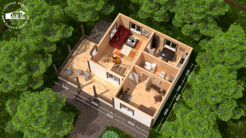 Планировка 1 этажа: открытая терраса, прихожая, санузел, рабочий кабинет, кухня