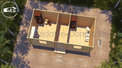 План деревянной бытовки 6х3 - 2 комнаты и тамбур