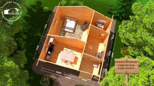 Планировка дачного дома 6х6 м (4 комнаты + крыльцо)