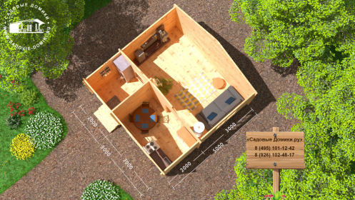 Планировка дачного домика 5х5 метров - прихожая, кухня, комната